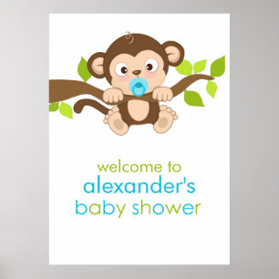 Cute Little Monkey Boy Baby Shower Poster