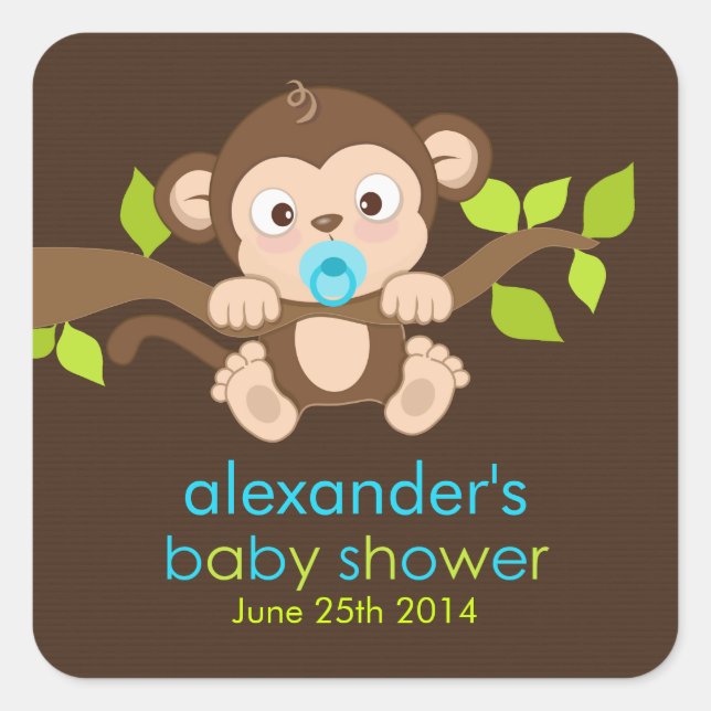 Cute Little Monkey Boy Baby Shower Sticker (Front)