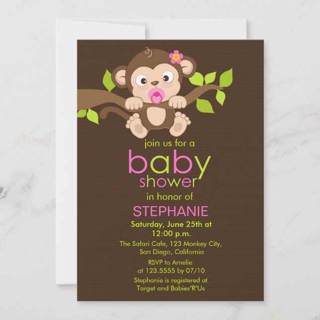 Cute Little Monkey Girl Baby Shower Invitation (Front)