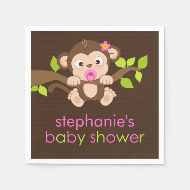 Cute Little Monkey Girl Baby Shower Paper Napkins (Front)