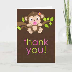 Cute Little Monkey Girl Thank You Card