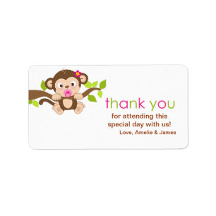 Cute Little Monkey Girl Thank You Label