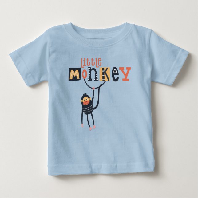 Cute Little Monkey Quote Typography Boy Baby T-Shirt (Front)