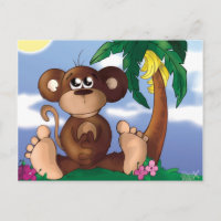 Cute Little Monkey Sitting Next to Banana Tree
