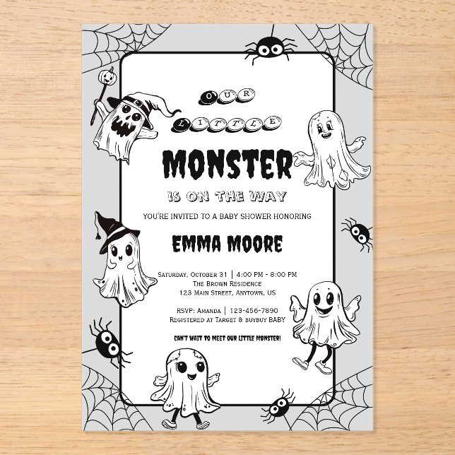 Cute Little Monster Baby Shower Illustration Acrylic Invitations (Front)