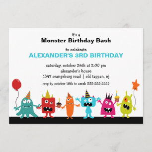 CUTE Little Monster Bash Birthday Party Invitation