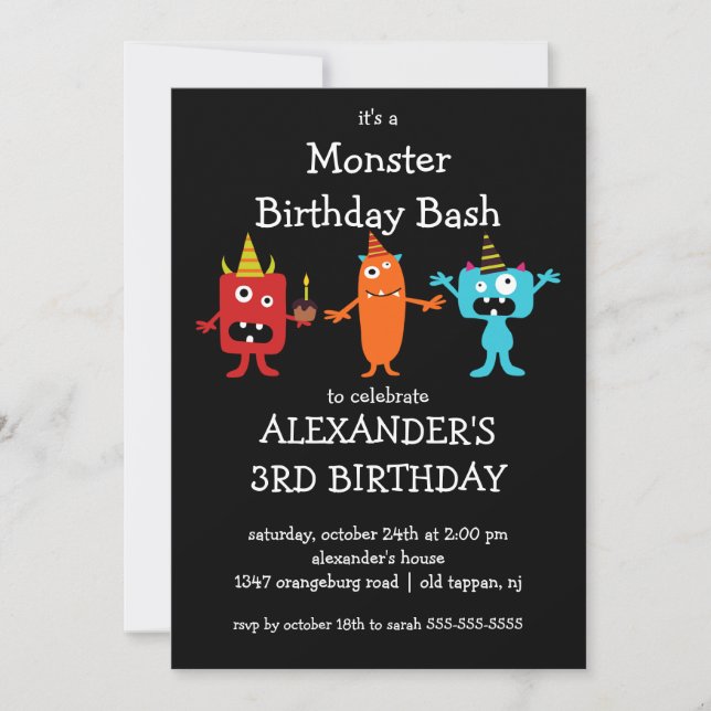 CUTE Little Monster Bash Birthday Party Invitation (Front)