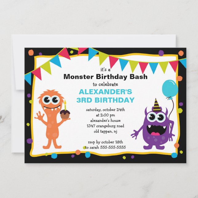 CUTE Little Monster Bash Birthday Party Invitation (Front)