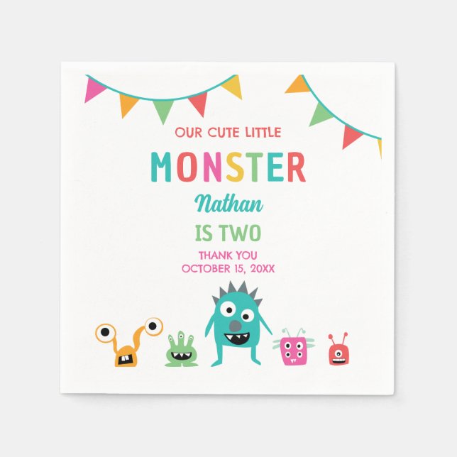 Cute Little Monster Birthday Boy Halloween  Napkin (Front)
