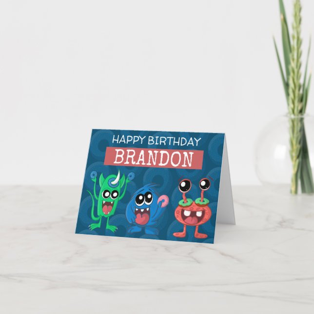 Cute Little Monster Birthday Doughnut Party Card (Front)