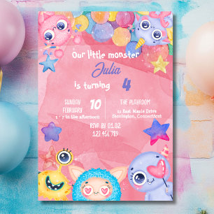 Cute Little Monster Birthday Party Invitation