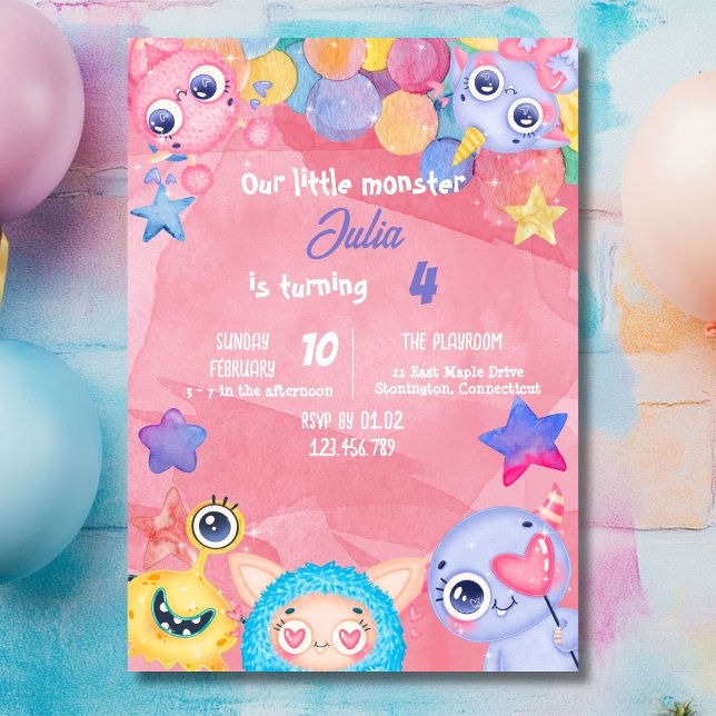 Cute Little Monster Birthday Party Invitation (Creator Uploaded)