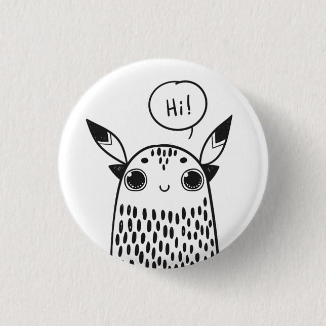 Cute Little Monster Black and White Illustrated 3 Cm Round Badge (Front)