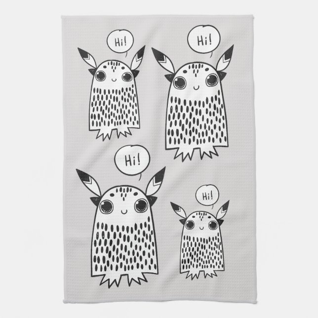Cute little monster cartoon tea towel (Vertical)