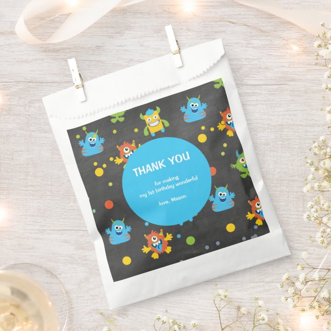 Cute little Monster chalkboard themed Birthday Favour Bag (Clipped)