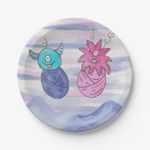 Cute Little Monster Gender Reveal Party Paper Plat