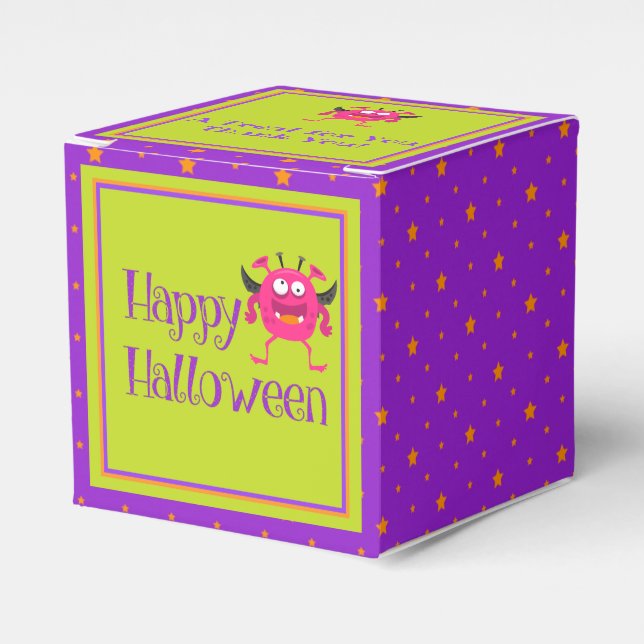 Cute Little Monster Green Kids Halloween Favour Box (Front Side)