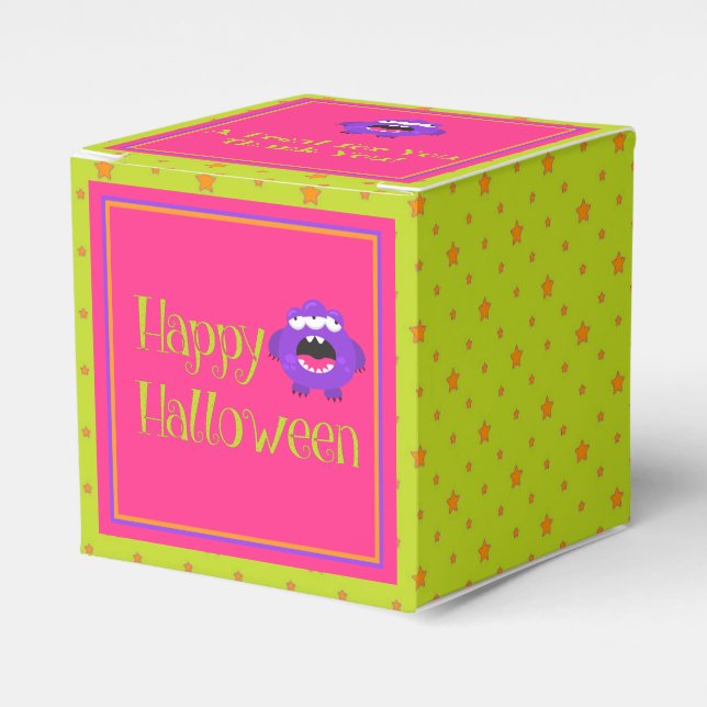 Cute Little Monster Green Pink Kids Halloween Favour Box (Front Side)