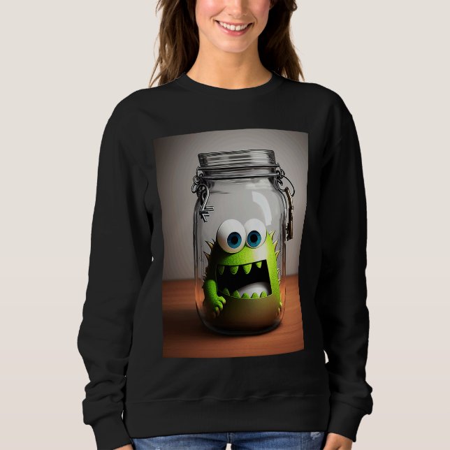 cute little monster in a jar Halloween horror funn Sweatshirt (Front)