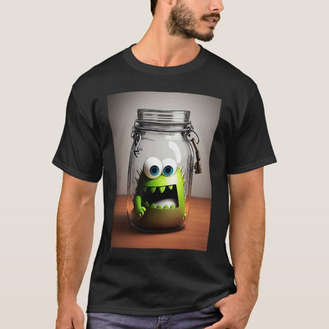cute little monster in a jar Halloween horror funn T-Shirt (Front)