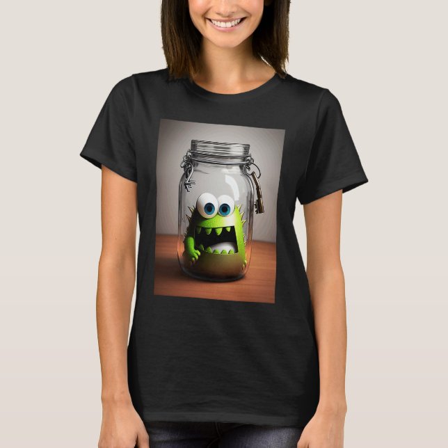 cute little monster in a jar Halloween horror funn T-Shirt (Front)