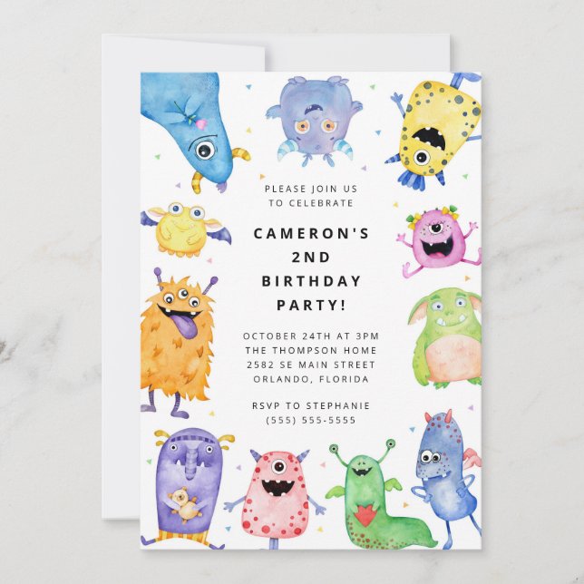 Cute Little Monster Kids Birthday Invitation (Front)