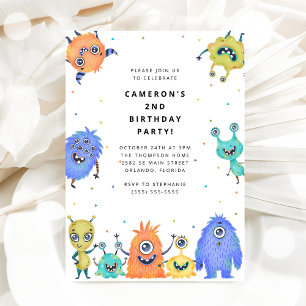 Cute Little Monster Kids Birthday Invitation