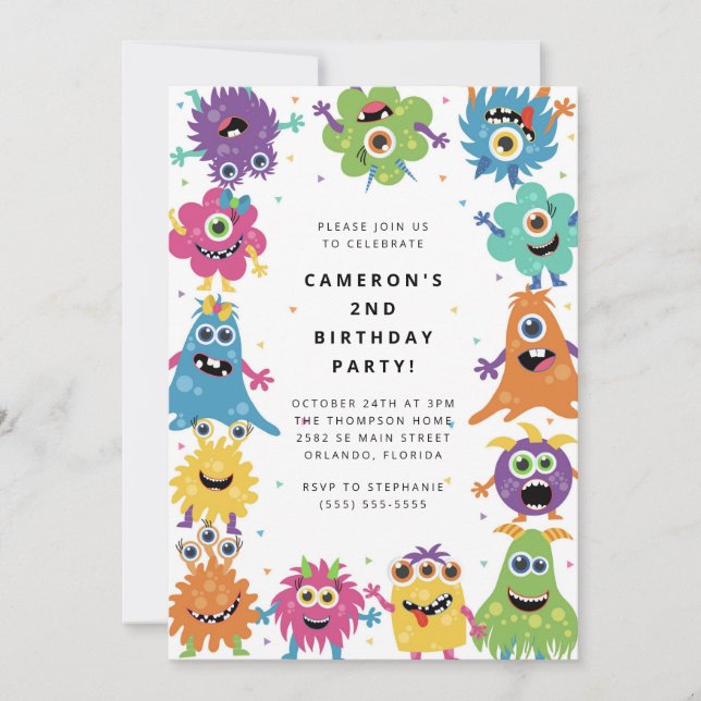 Cute Little Monster Kids Birthday Invitation (Front)