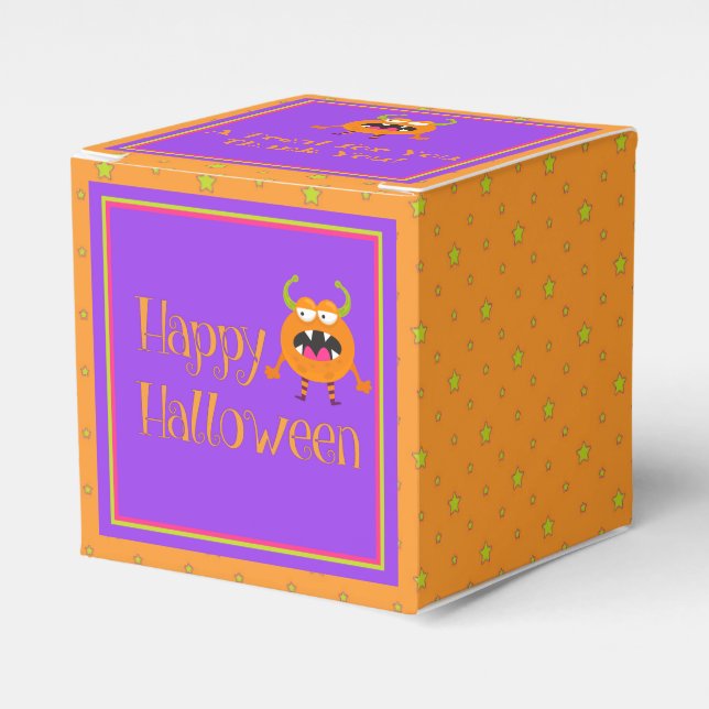 Cute Little Monster Orange Purple Kids Halloween Favour Box (Front Side)