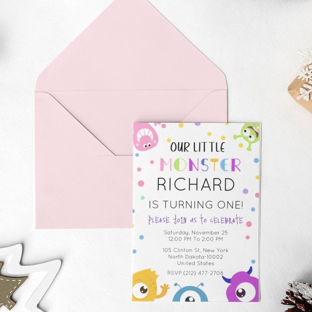 Cute Little Monster Polka Dots Themed Birthday Invitation (Creator Uploaded)