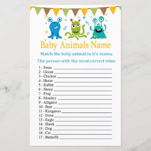 Cute Little Monsters Baby Animals Name Game