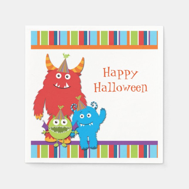 Cute Little Monsters Birthday Party Napkins (Front)