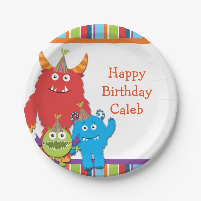 Cute Little Monsters Birthday Party Plates (Front)