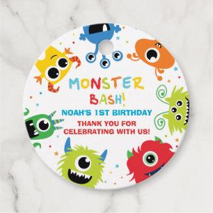 Cute Little Monsters Boy 1st Birthday Thank You Favour Tags