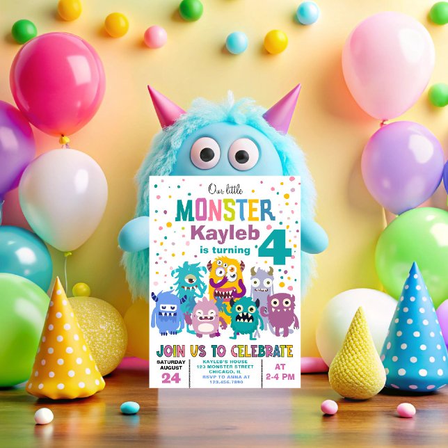 Cute Little Monsters Colourful Kids Birthday Party Invitation (Creator Uploaded)