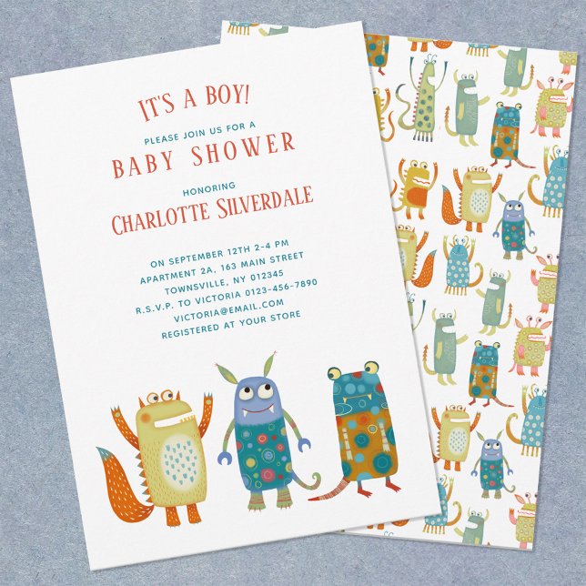 Cute Little Monsters It's a Boy Baby Shower Invitation (Creator Uploaded)