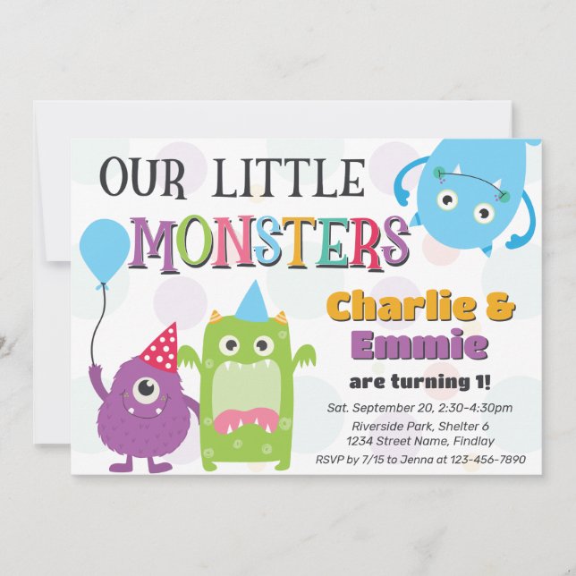 Cute Little Monsters Joint Birthday Party, Any Age Invitation (Front)