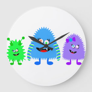 Cute Little Monsters Large Clock