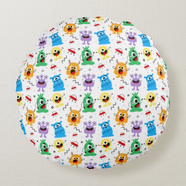 Cute Little Monsters Round Cushion (Front)