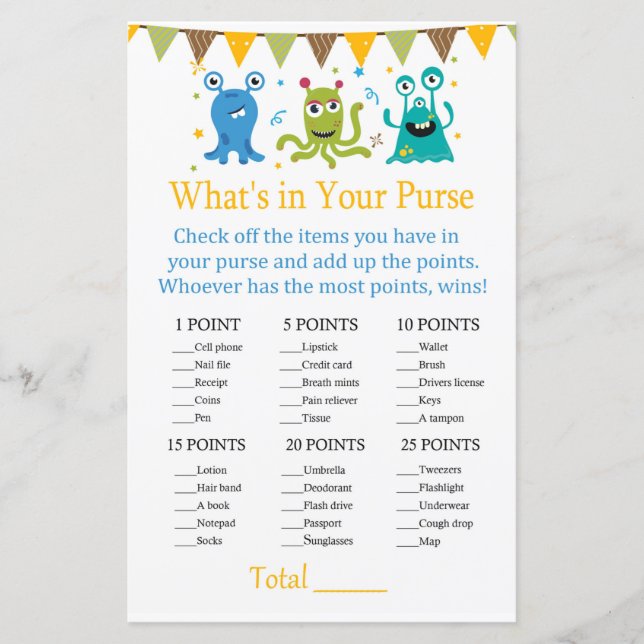 Cute Little Monsters What's in your purse game (Front)