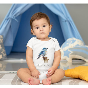 cute little mountain bluebird in watercolor baby bodysuit