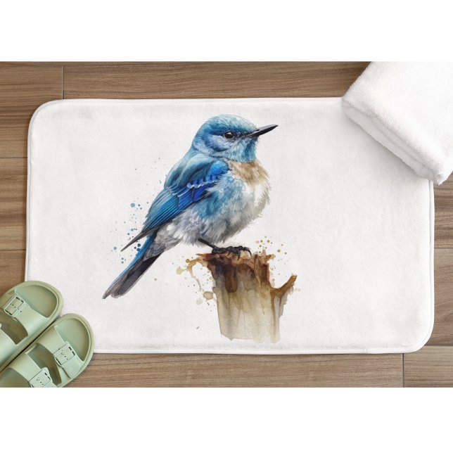cute little mountain bluebird in watercolor bath mat (Creator Uploaded)