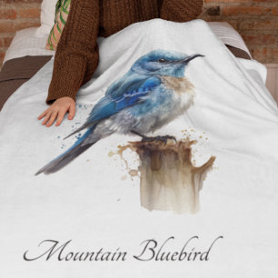 Cute Little Mountain Bluebird Watercolor, custom Fleece Blanket