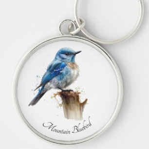 Cute Little Mountain Bluebird Watercolor, custom Key Ring