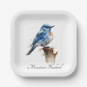 Cute Little Mountain Bluebird Watercolor, custom Paper Plate