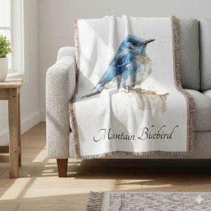 Cute Little Mountain Bluebird Watercolor, custom Throw Blanket