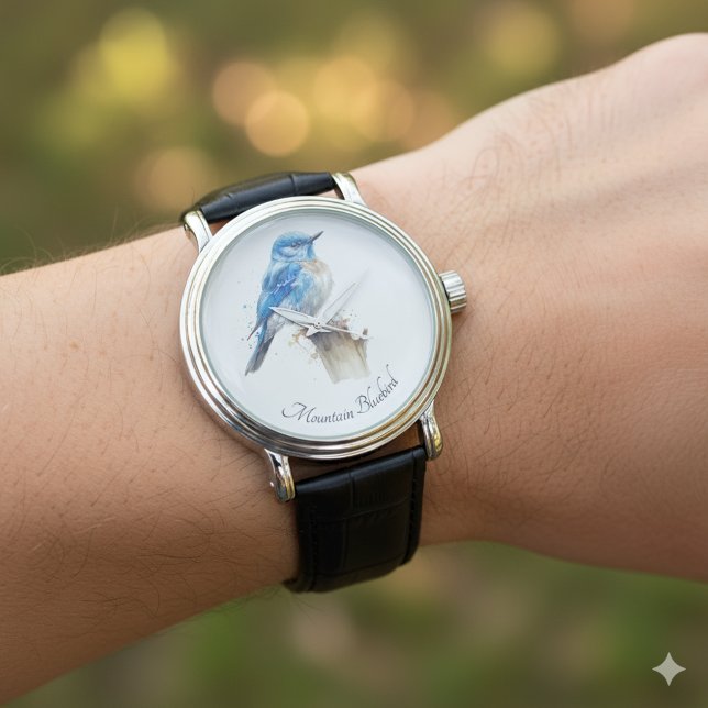 Cute Little Mountain Bluebird Watercolor, custom Watch (Creator Uploaded)