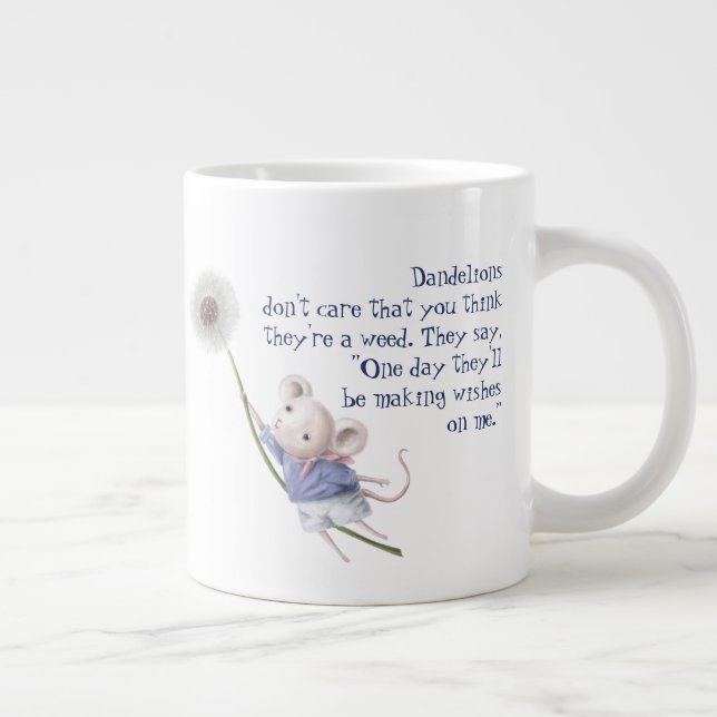 Cute Little Mouse Dandelion Inspirational Quote Large Coffee Mug (Right)