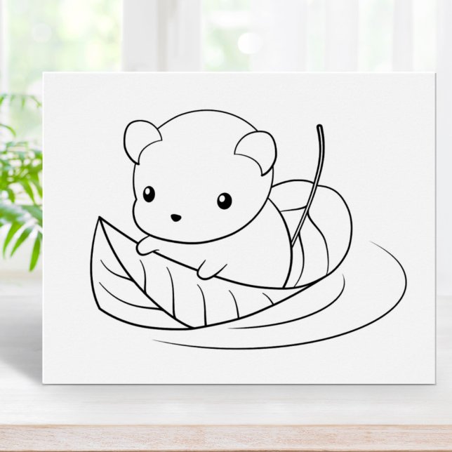 Cute Little Mouse Floating on a Leaf Colouring Pag Poster (Creator Uploaded)