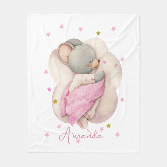 Cute little mouse girl sleeping on a cloud fleece blanket (Front)